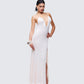 Mollie Ivory Plunge Neck Maxi Dress - side angle