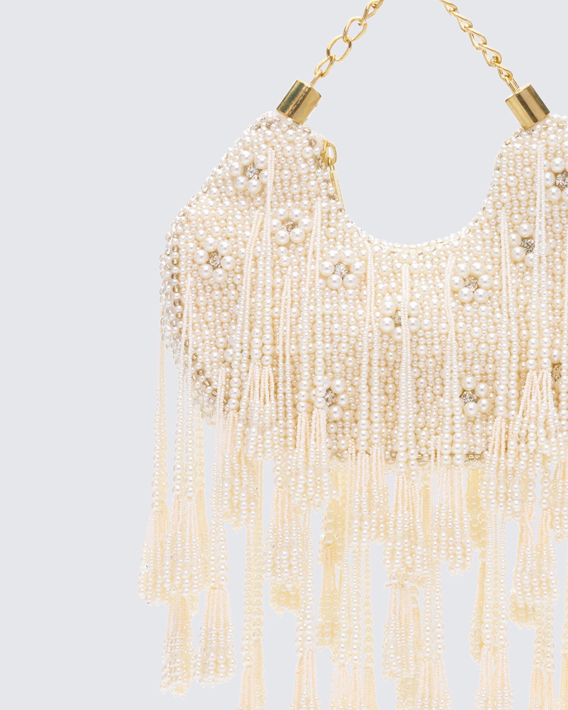 Mona Ivory Embellished Chandelier Bag - close up detail