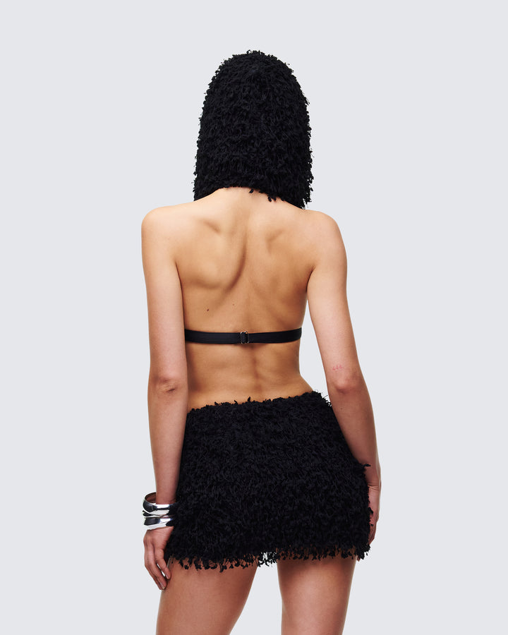 Morgan Black Knit Hooded Halter Top