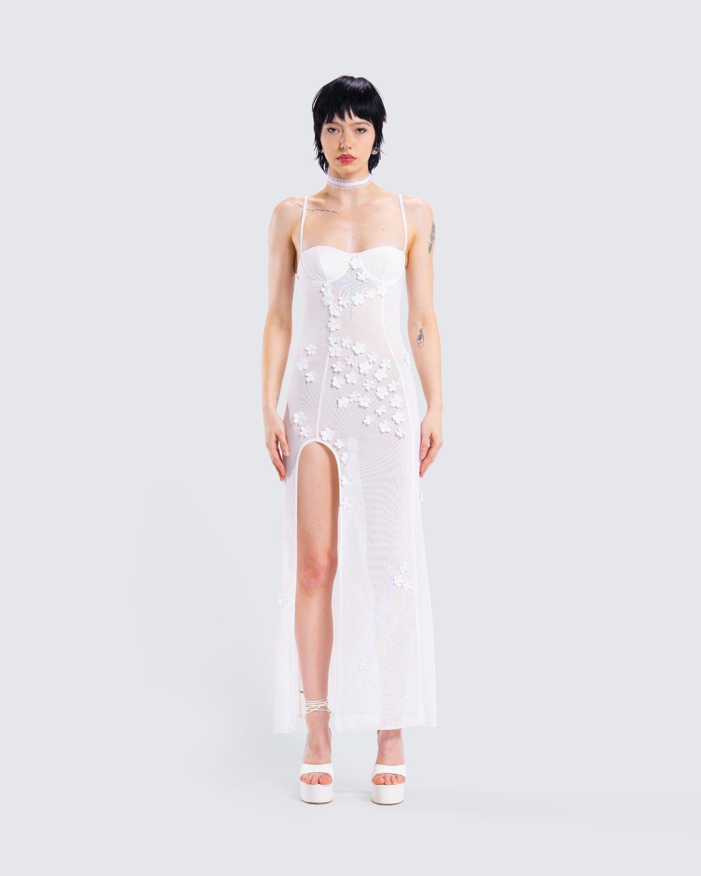 Myla White Floral Mesh Maxi Dress