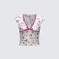 Mel Multi Printed Velvet Trim Stretch Lace Top product front