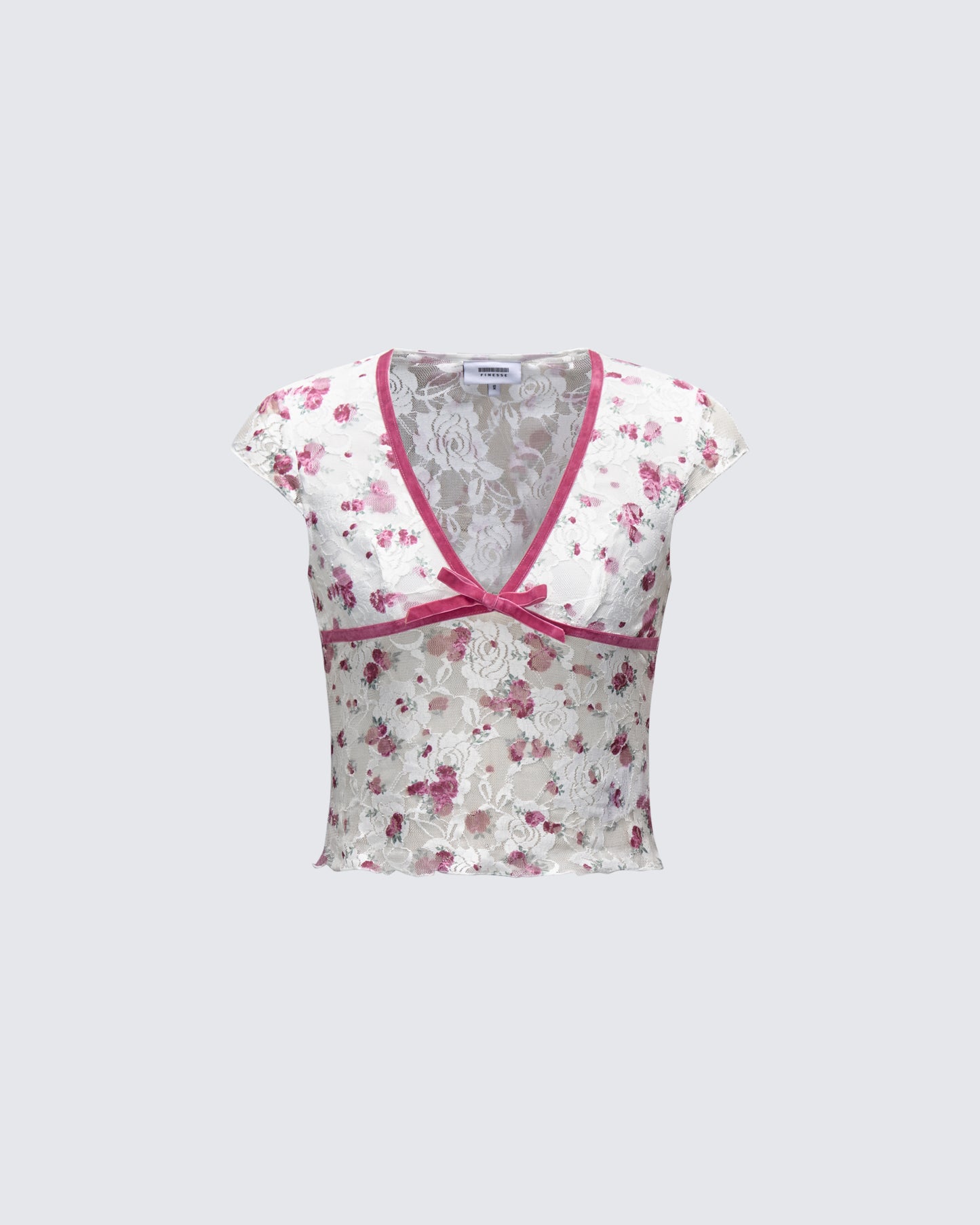 Mel Multi Printed Velvet Trim Stretch Lace Top product front