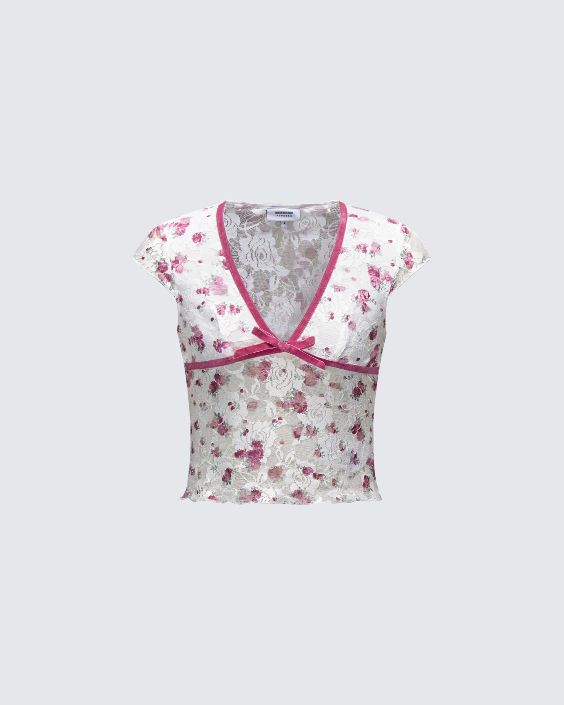 Mel Multi Printed Velvet Trim Stretch Lace Top product front