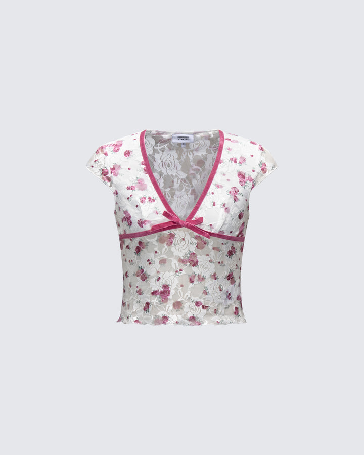 Mel Multi Printed Velvet Trim Stretch Lace Top product front
