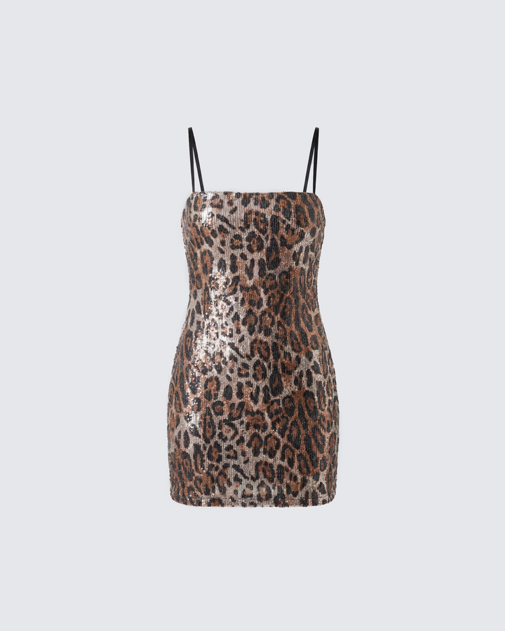 Mila Sequin Leopard Print Mini Dress