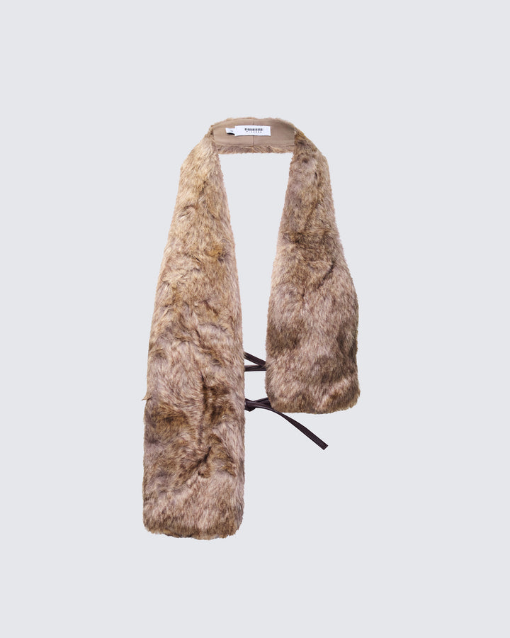 Mileya Brown Fur Halter Top