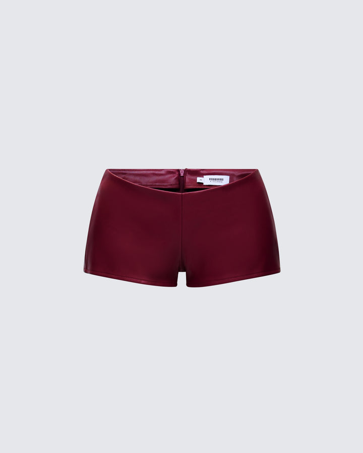 Najwa Red Vegan Leather Booty Shorts product front