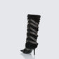 Namira Black Fur Knee High Buckle Strapped Boot