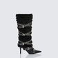 Namira Black Fur Knee High Buckle Strapped Boot