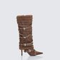 Namira Brown Fur Knee High Buckle Strapped Boot