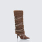 Namira Brown Fur Knee High Buckle Strapped Boot