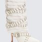 Namira Cream Fur Knee High Buckle Strapped Boot