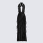 Nandi Black Ruffle Maxi Dress