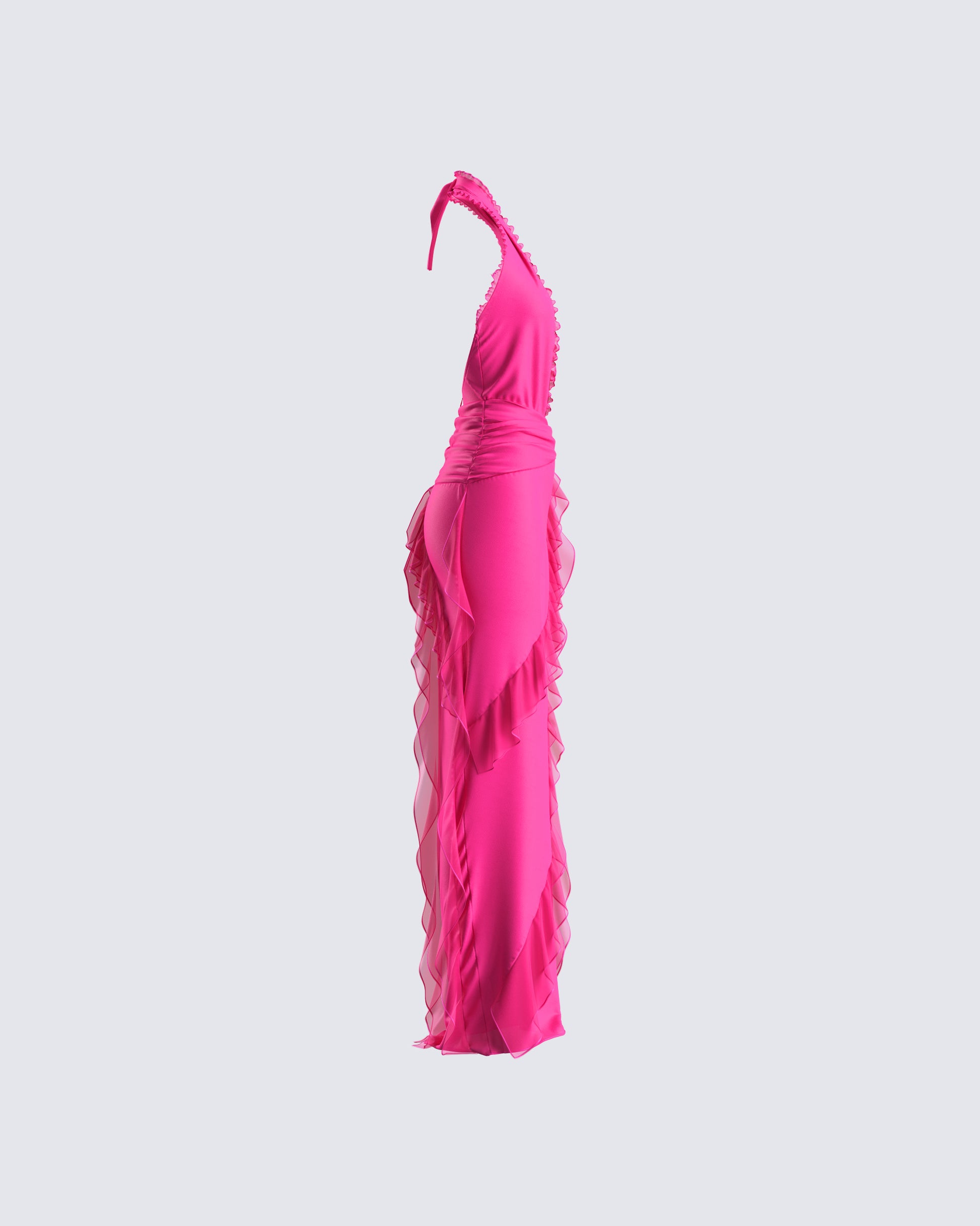 Hot Pink Ruffle Maxi Dress - Halter Cutout Gown FINESSE Hot Pink Ruffle Maxi Dress - Halter Cutout Gown FINESSE