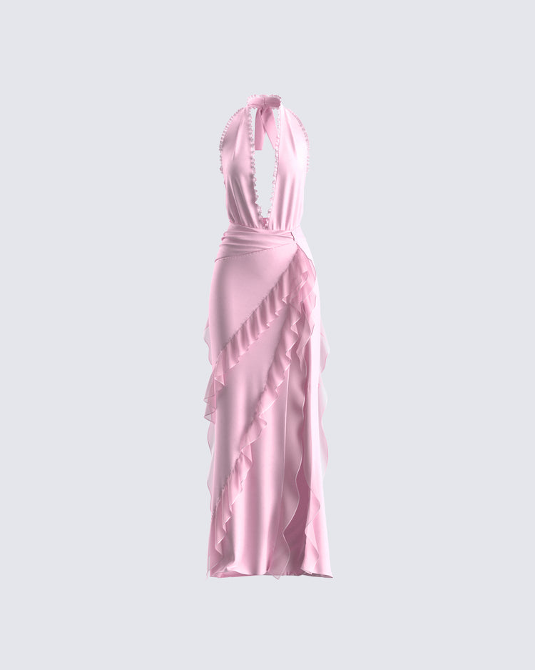 Nandi Pink Ruffle Maxi Dress