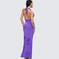 Nari Purple Rhinestone Plunge Maxi Dress