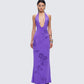 Nari Purple Rhinestone Plunge Maxi Dress