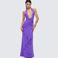 Nari Purple Rhinestone Plunge Maxi Dress