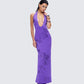 Nari Purple Rhinestone Plunge Maxi Dress