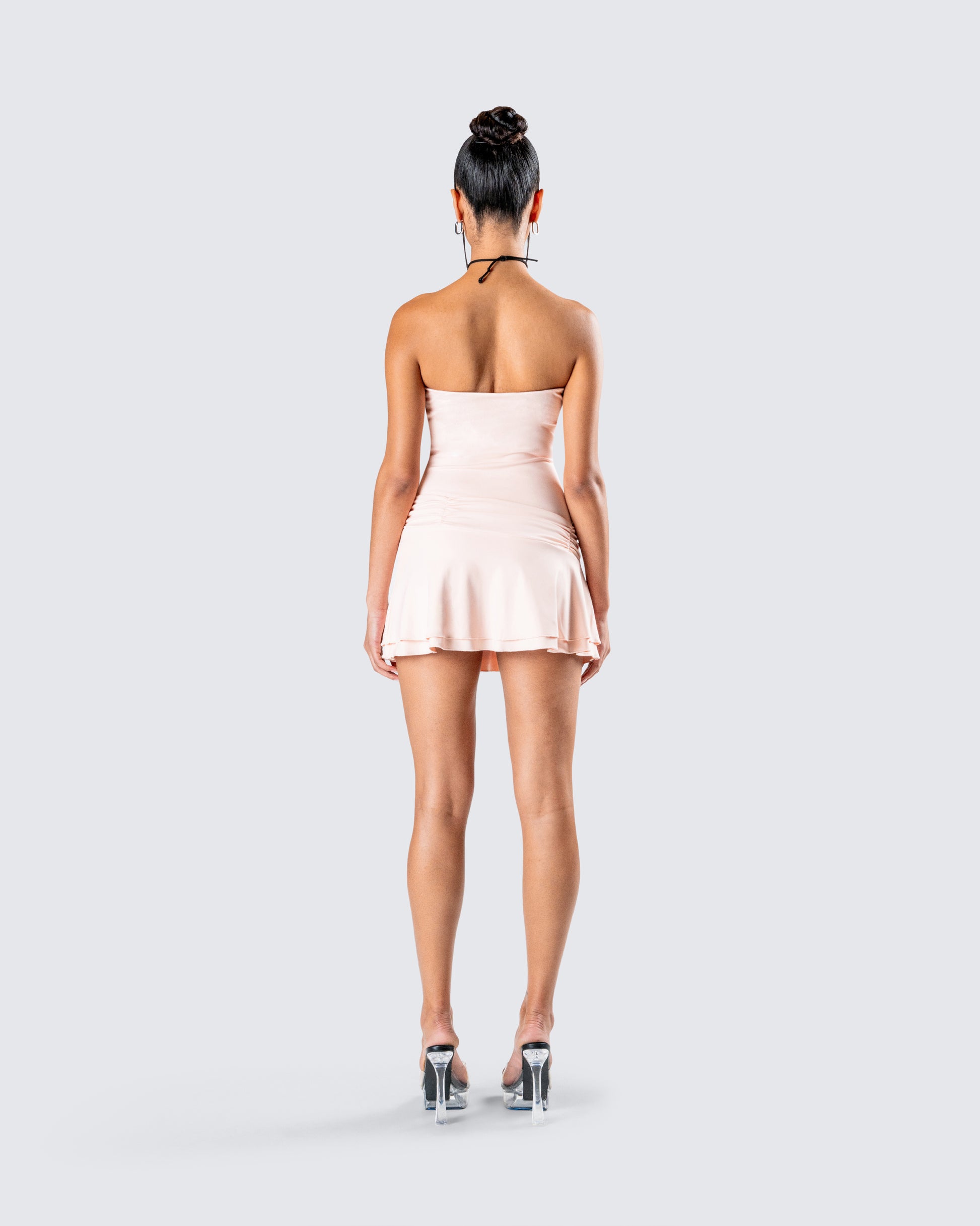 Pink Strapless Mini Dress - Bodycon Ruched Party FINESSE Pink Strapless Mini Dress - Bodycon Ruched Party FINESSE