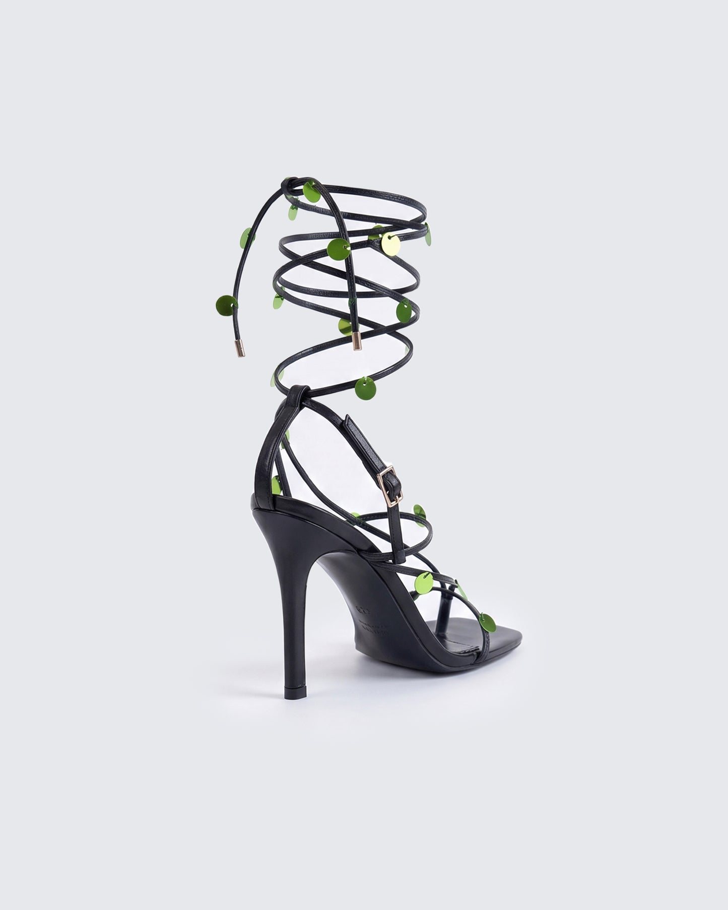 Naya Black Sequin Lace Up Heels - back view