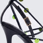 Naya Black Sequin Lace Up Heels - close up detail