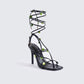Naya Black Sequin Lace Up Heels - on model