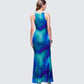 Naya Blue Printed Mesh Maxi Dress