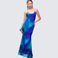 Naya Blue Printed Mesh Maxi Dress