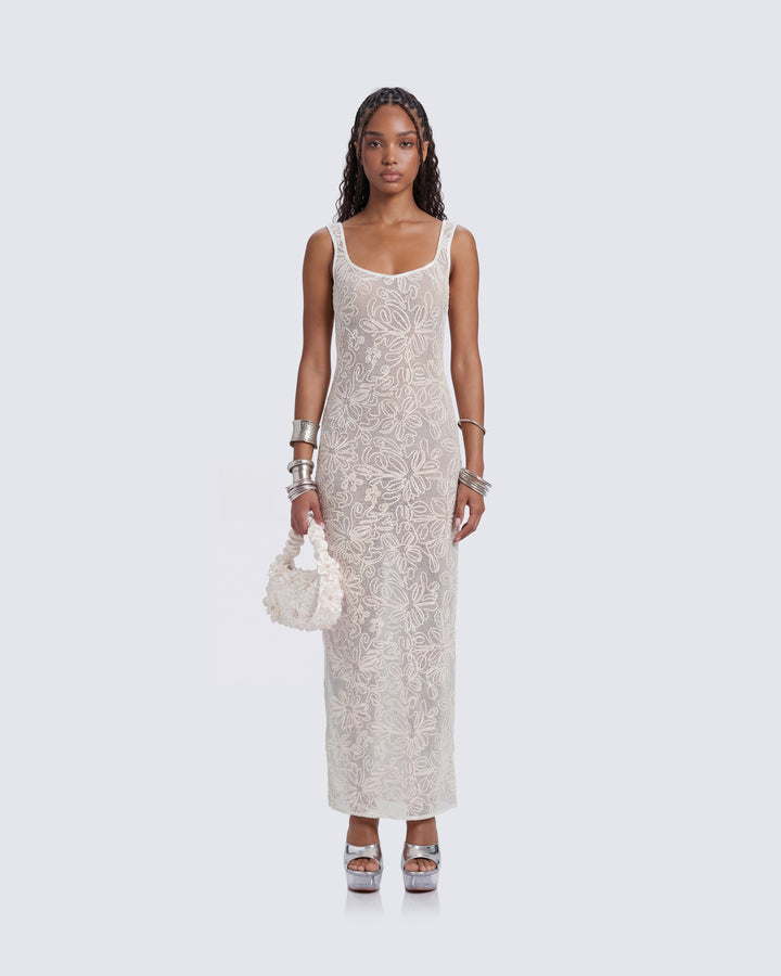 Nayela White Mesh Maxi Dress model front
