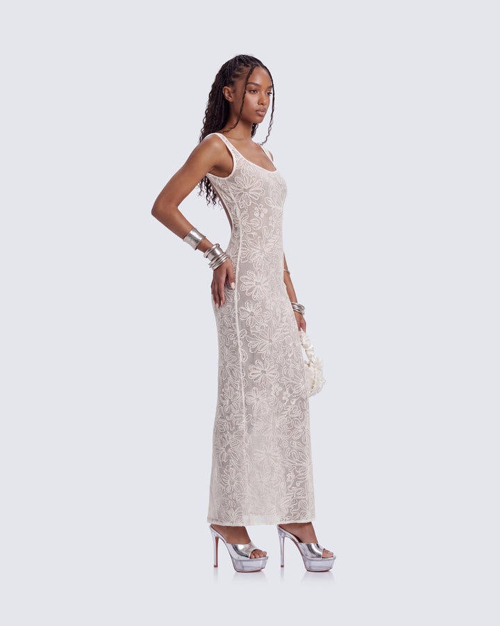 Nayela White Mesh Maxi Dress
