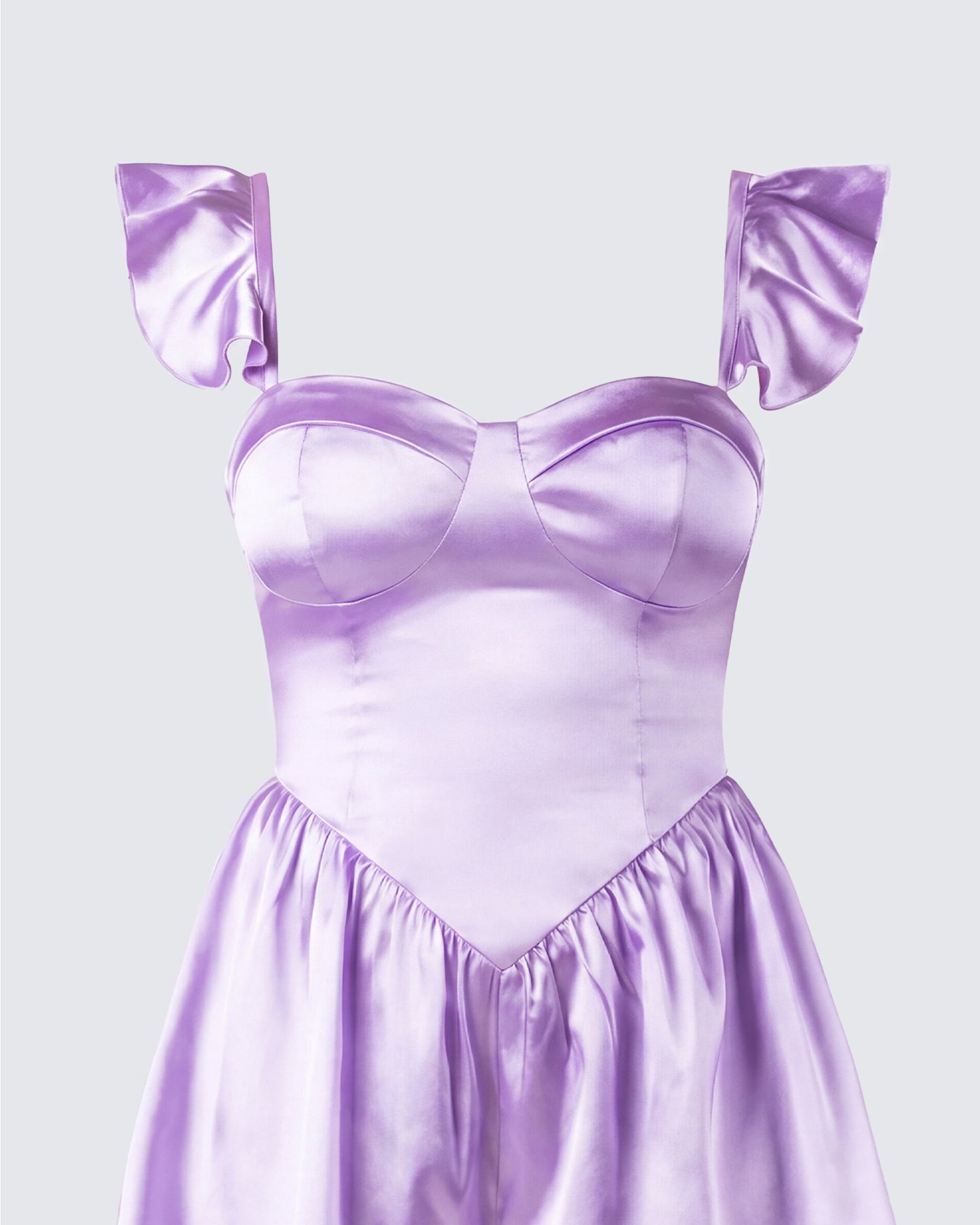 Nett Lavender Satin Ruffle Romper