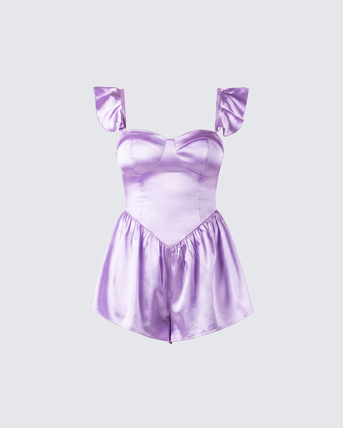 Nett Lavender Satin Ruffle Romper