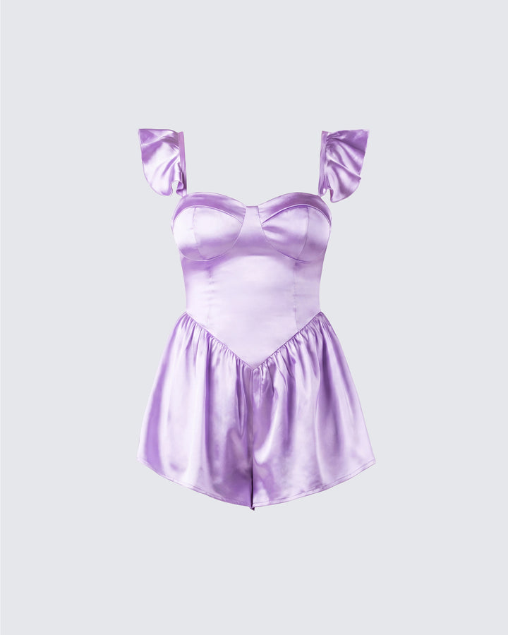 Nett Lavender Satin Ruffle Romper