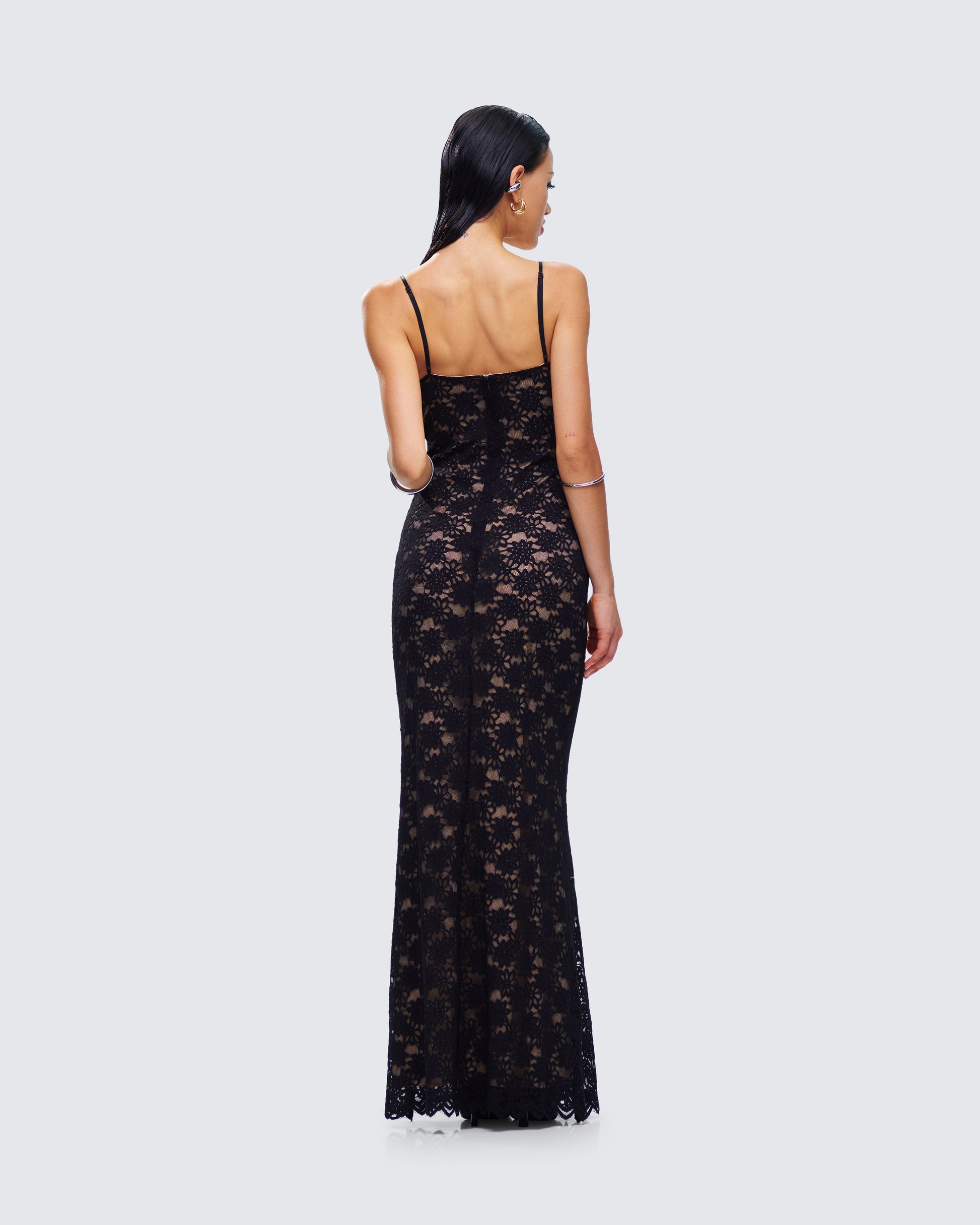 Black Lace Maxi Dress - Sheer Bodycon Formal Gown FINESSE Black Lace Maxi Dress - Sheer Bodycon Formal Gown FINESSE