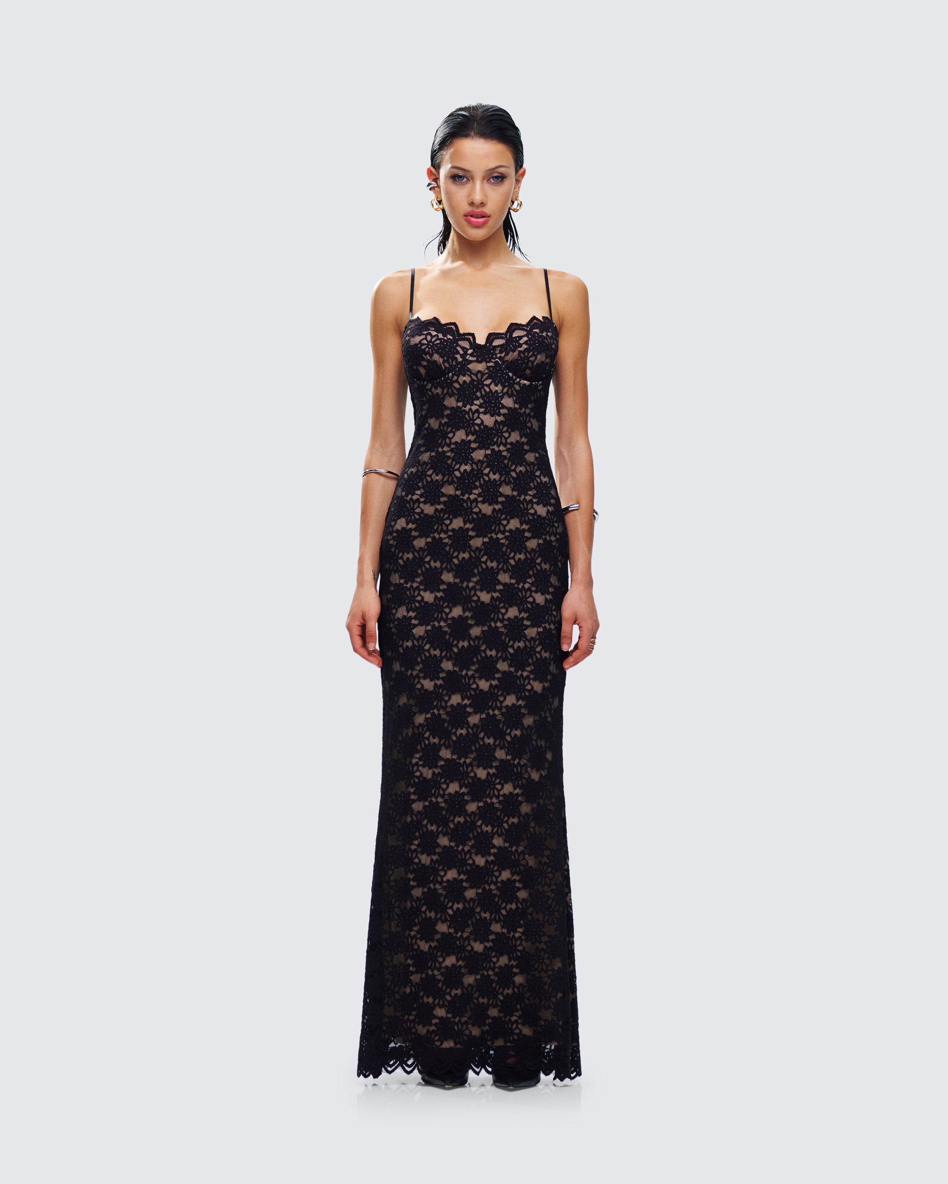 Black Lace Maxi Dress - Sheer Bodycon Formal Gown FINESSE Black Lace Maxi Dress - Sheer Bodycon Formal Gown FINESSE