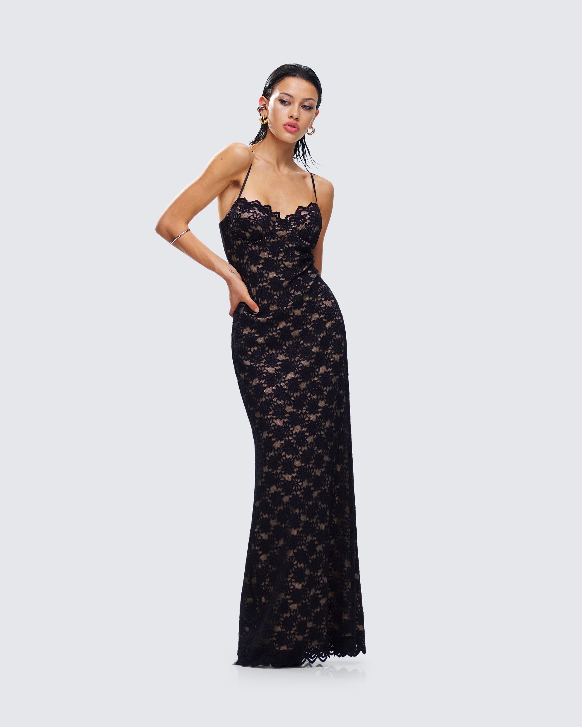 Black Lace Maxi Dress - Sheer Bodycon Formal Gown FINESSE Black Lace Maxi Dress - Sheer Bodycon Formal Gown FINESSE