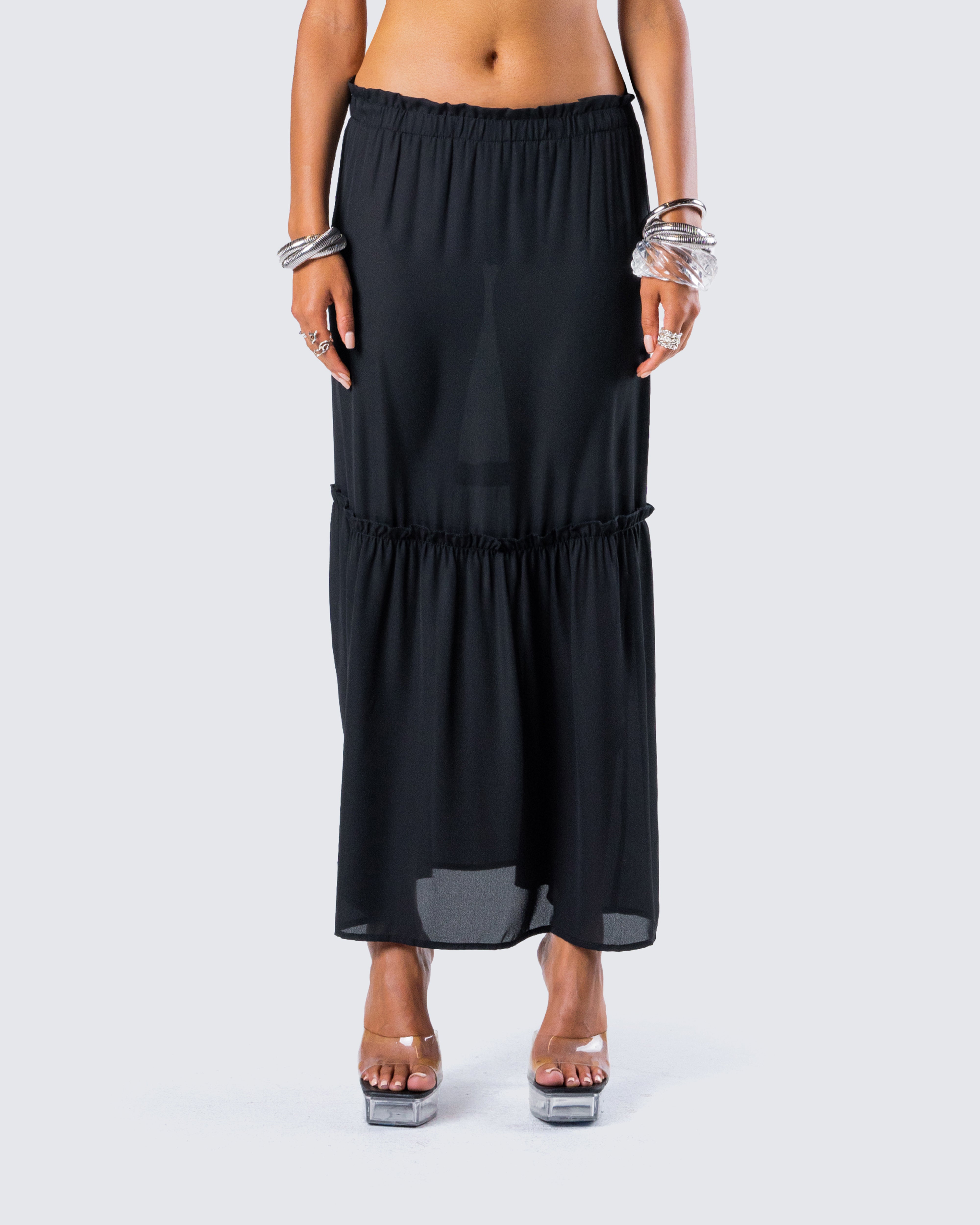 Veeti Black Jersey Ruffle Skirt FINESSE