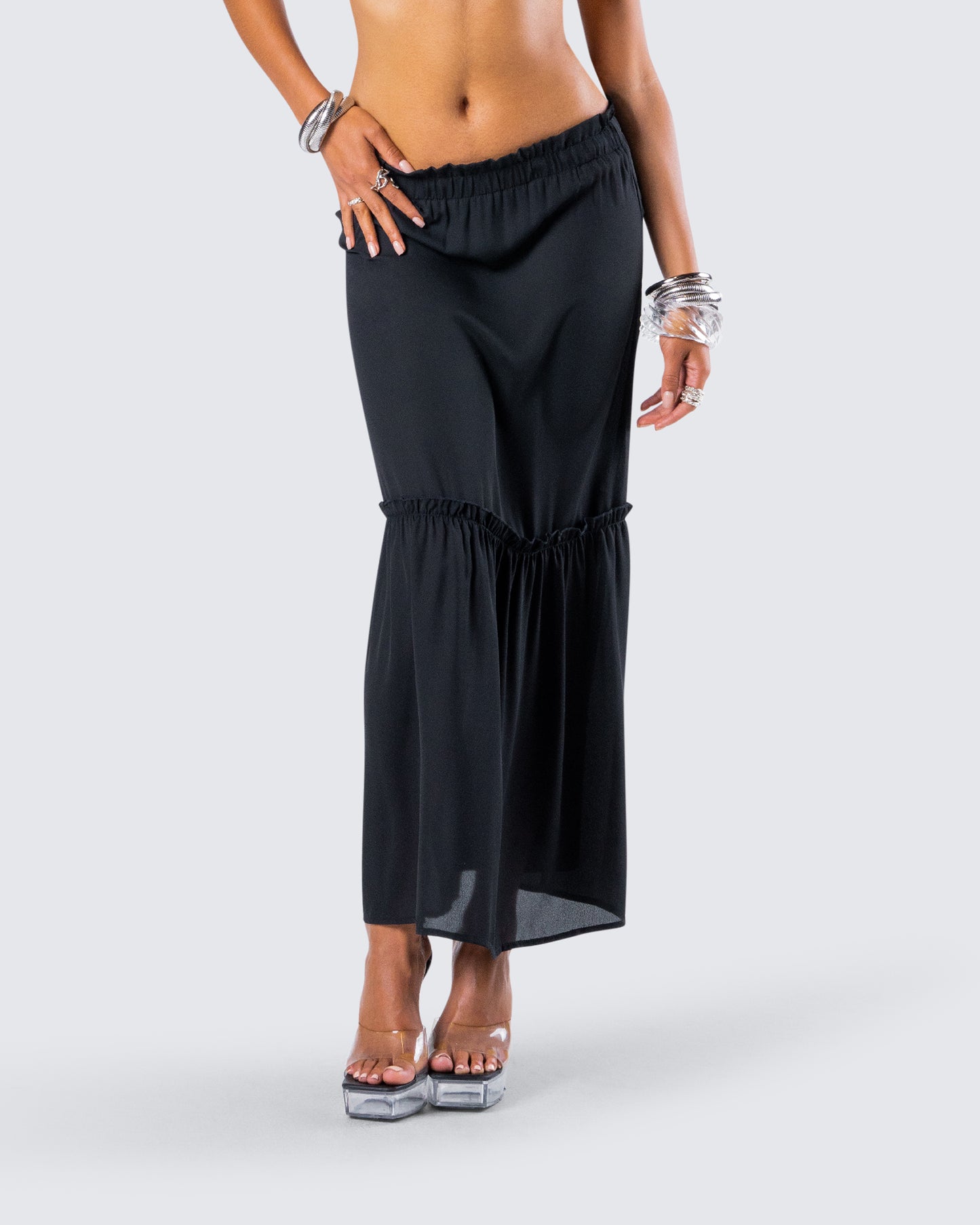 Neve Black Georgette Tiered Skirt