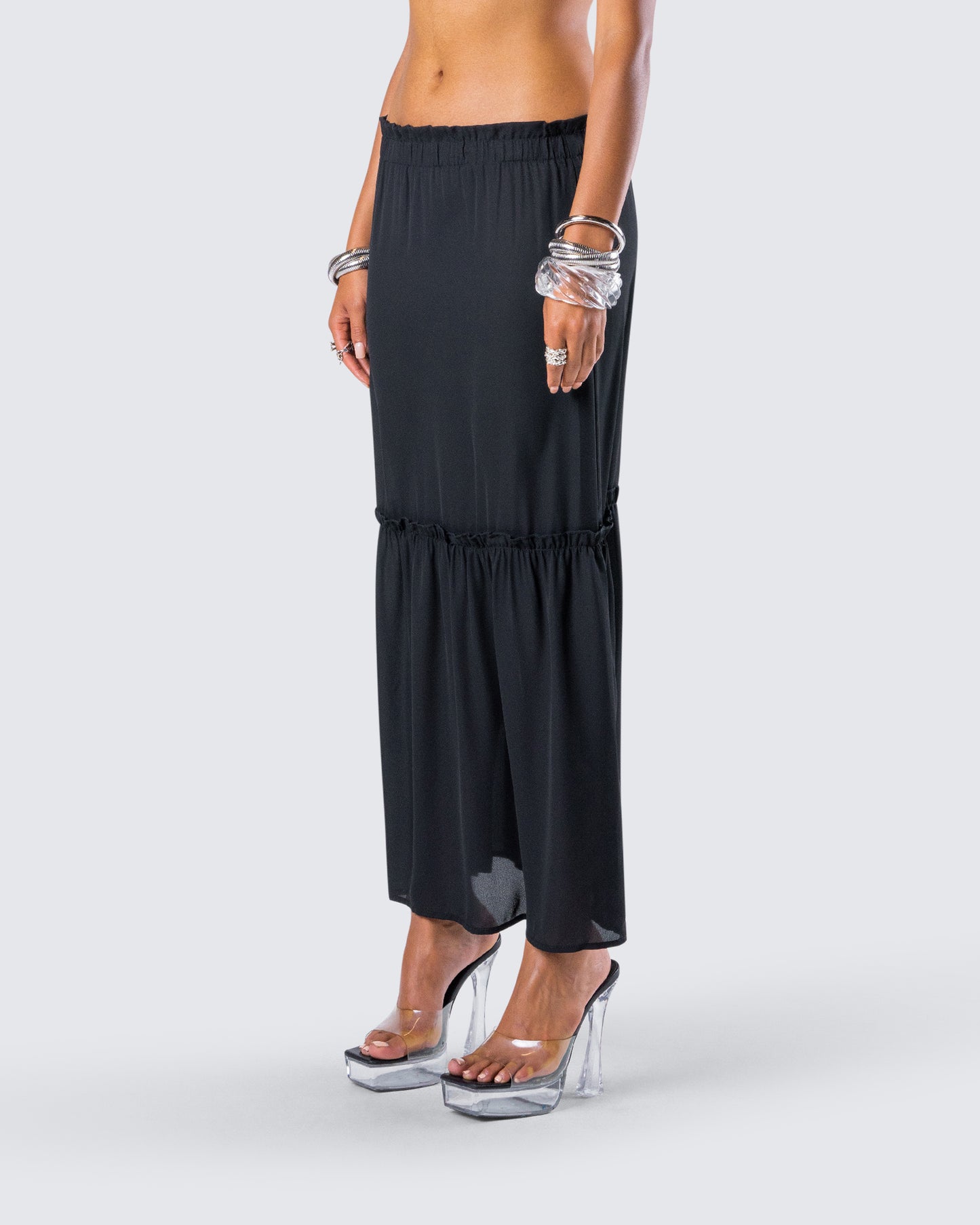 Neve Black Georgette Tiered Skirt