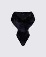 Nina Black Fur Trim Bodysuit product front