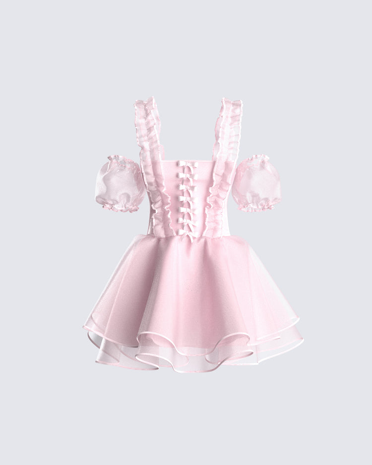 Nini Pink Organza Ruffle Dress