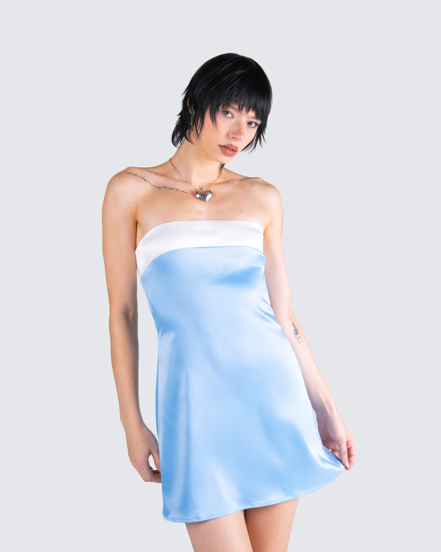 Nivi Blue Banded Satin Mini Dress