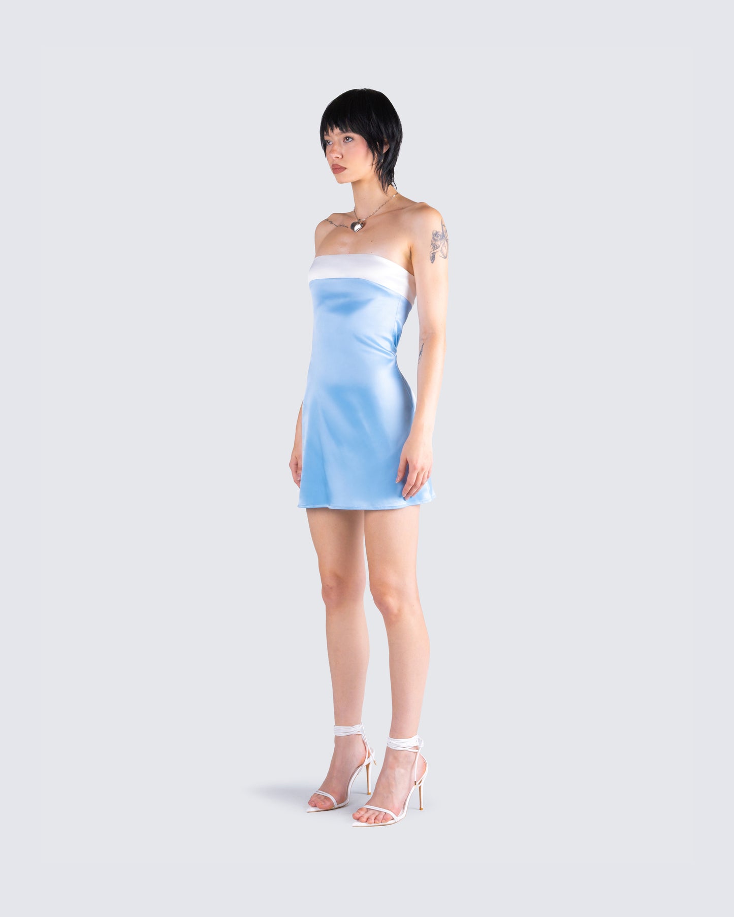 Nivi Blue Banded Satin Mini Dress