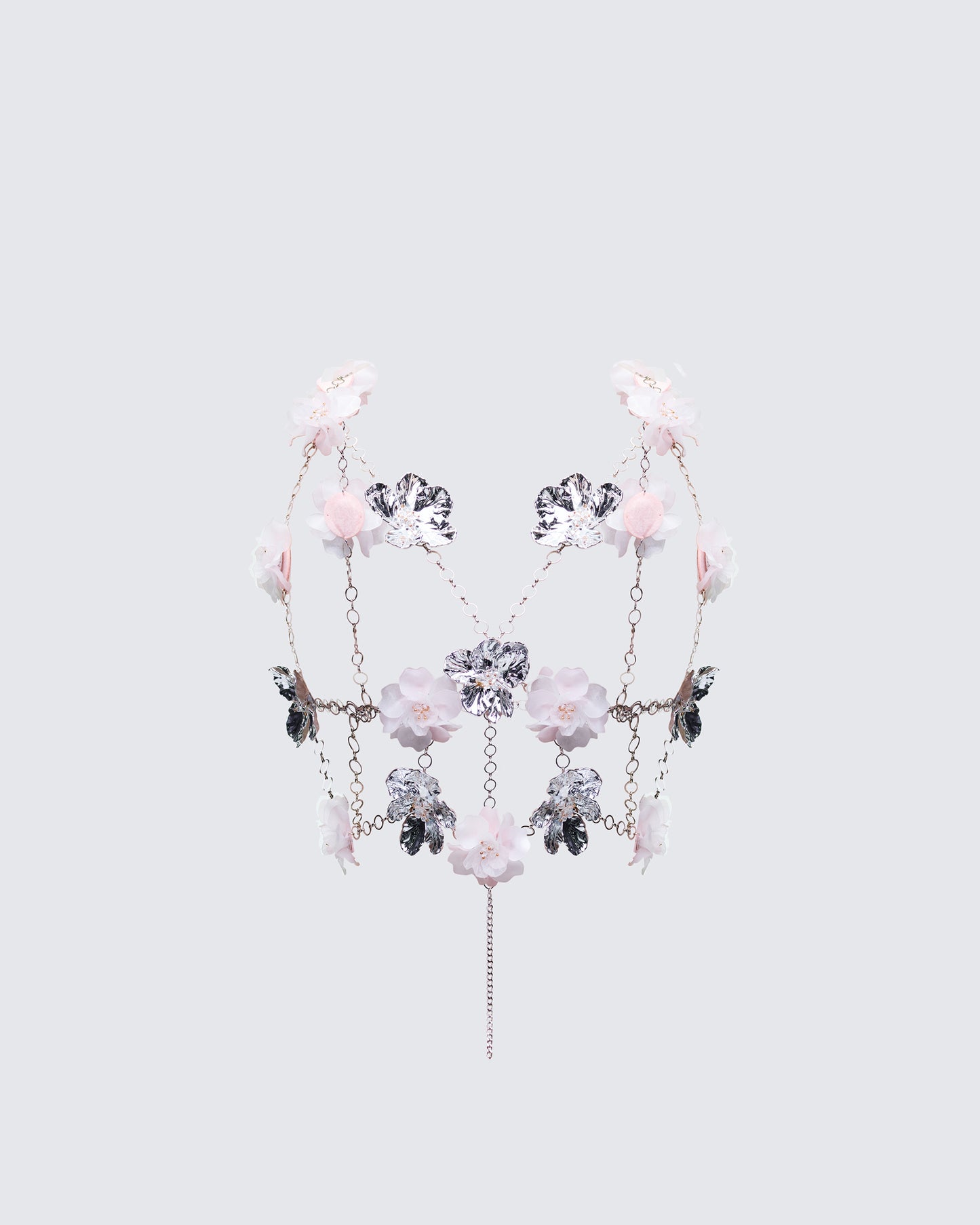 Noire Pink And Silver Corsage Chain Harness