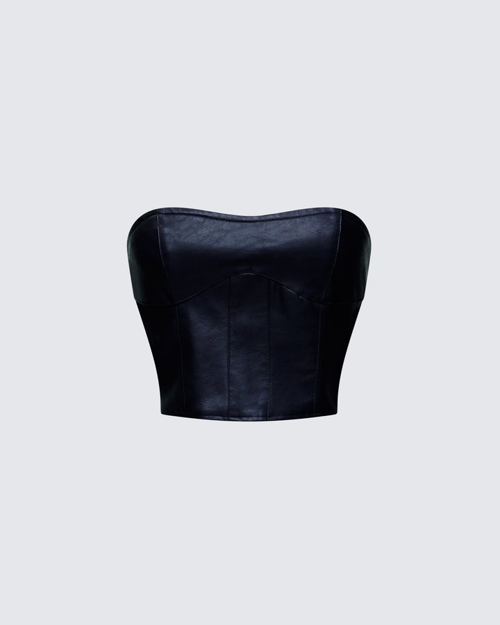 Novia Black Vegan Leather Corset Top product front