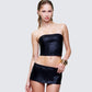 Women's black corset top styled on model – FINESSE