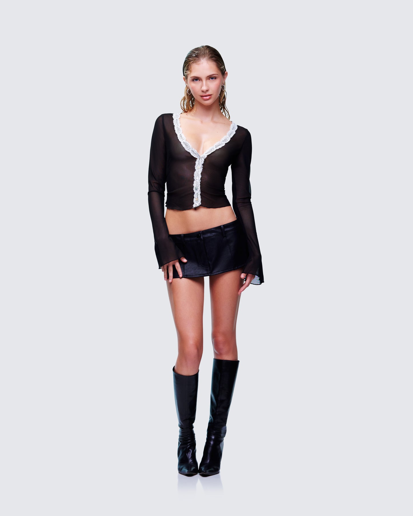 Novia Black Vegan Leather Mini Skirt