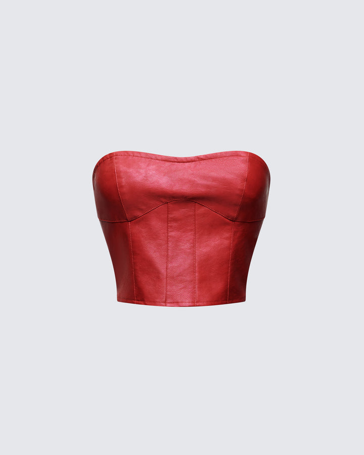 Novia Red Vegan Leather Corset Top product front