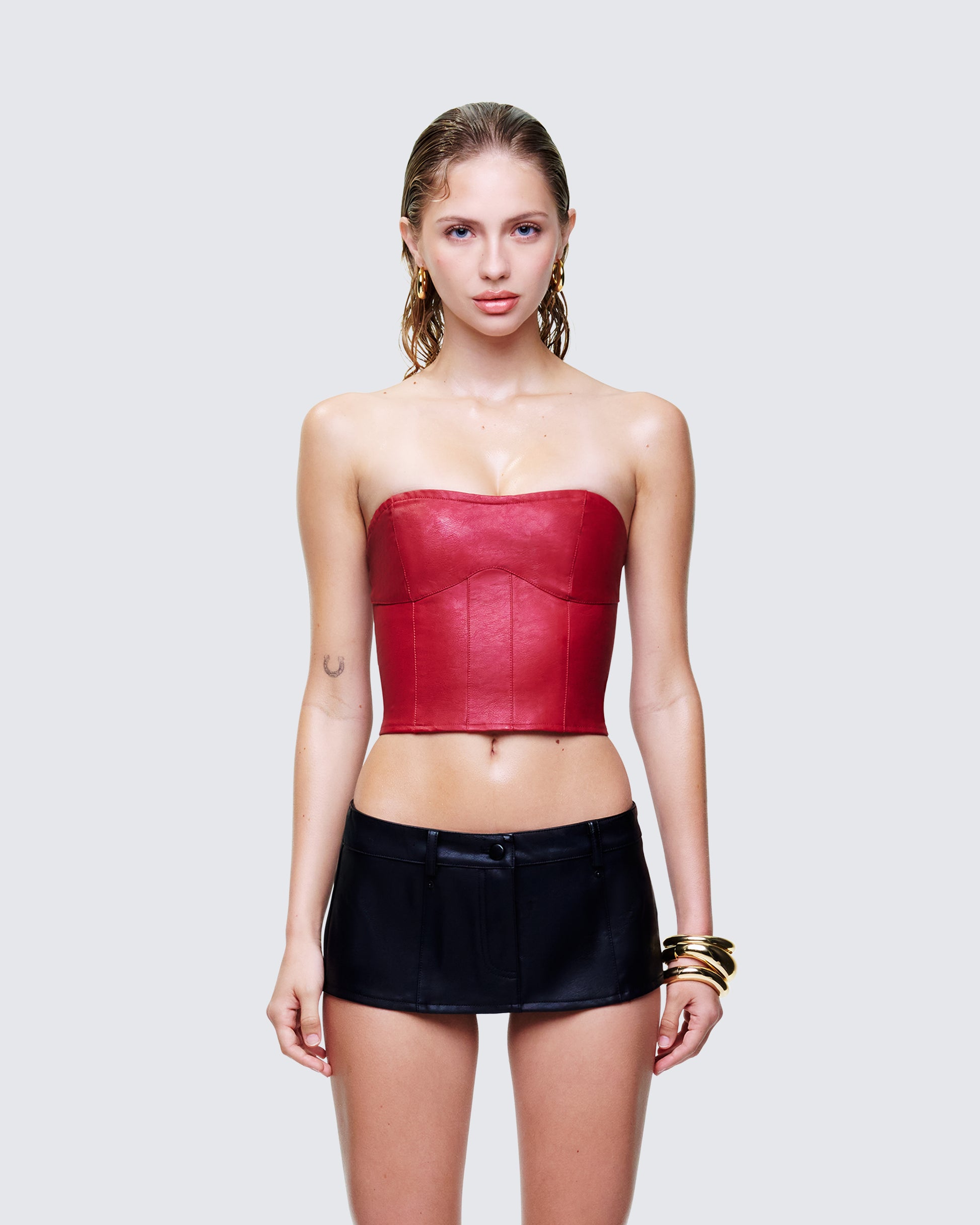Women's red corset top front view – FINESSE
